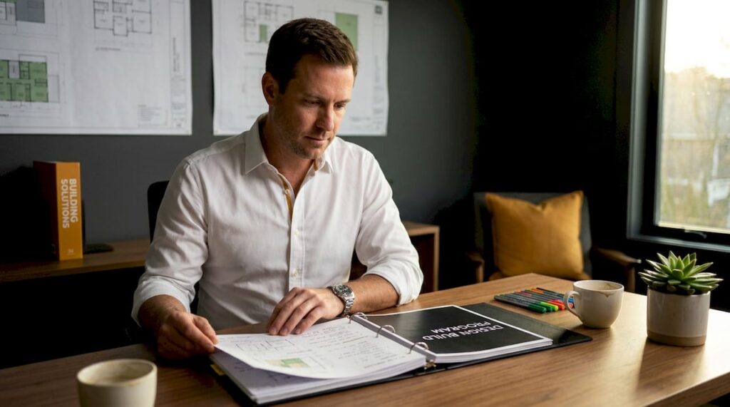 Developer reviewing design build program documents