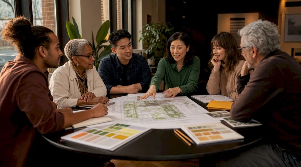 Community members co-design meeting around blueprints