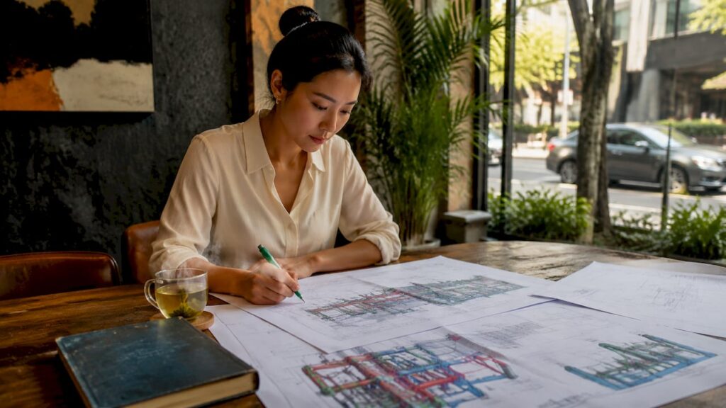 BIM coordinator reviewing discipline models at office desk