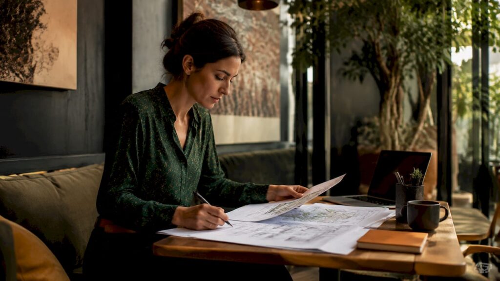 Architect reviewing Singapore planning permission documents