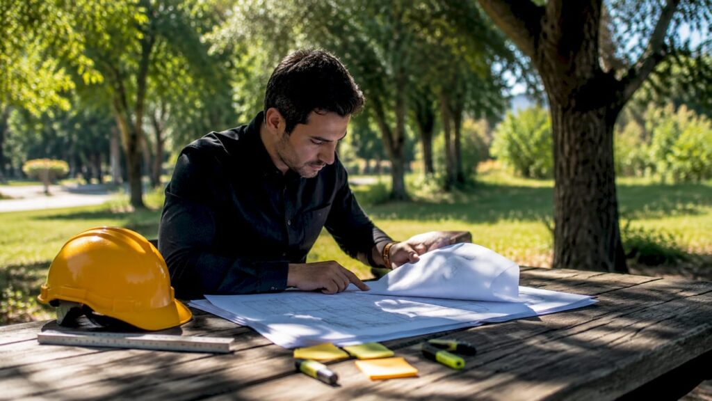Engineer reviewing structural submission documents