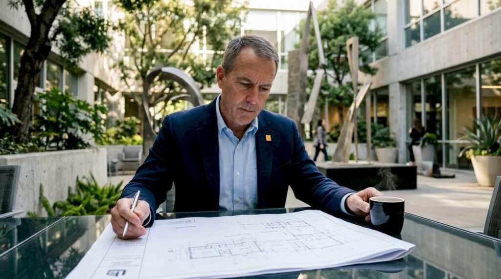 Project manager reviewing design-build contracts