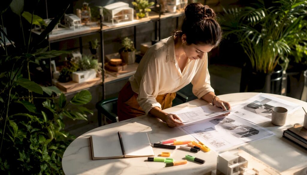 Project manager reviewing client brief documents
