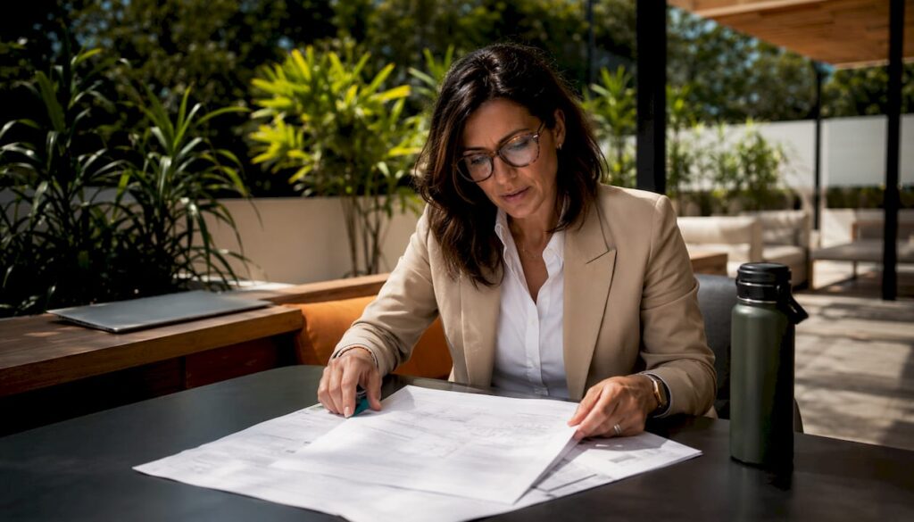 Project manager reviewing term contract document