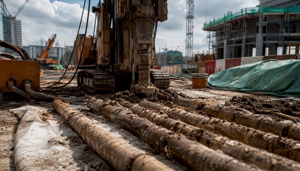 Soil drilling rig extracting cores