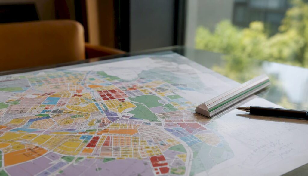 Overhead shot of Singapore urban master plan map