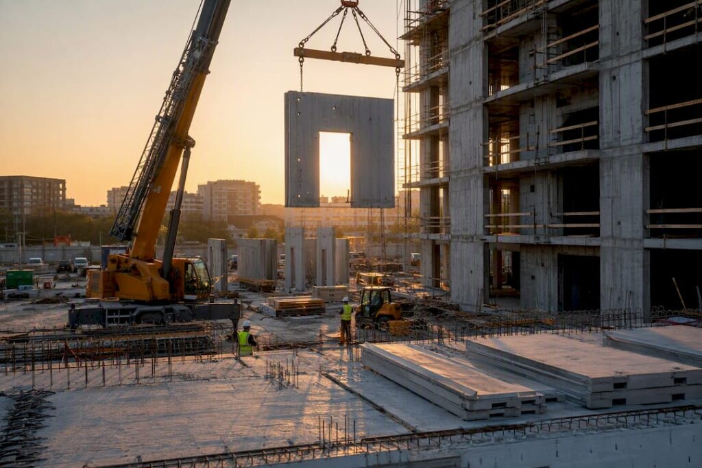 Prefabricated panels placement at construction site
