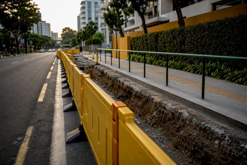Singapore street works zone with protected footpath