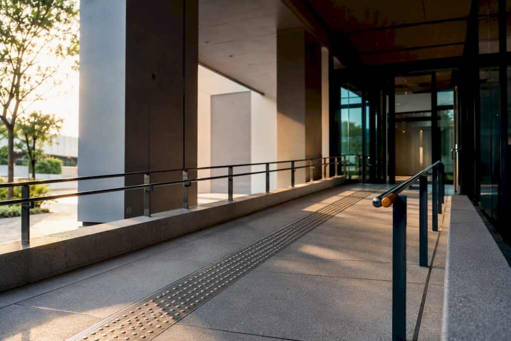 Accessible Singapore building entrance with ramp
