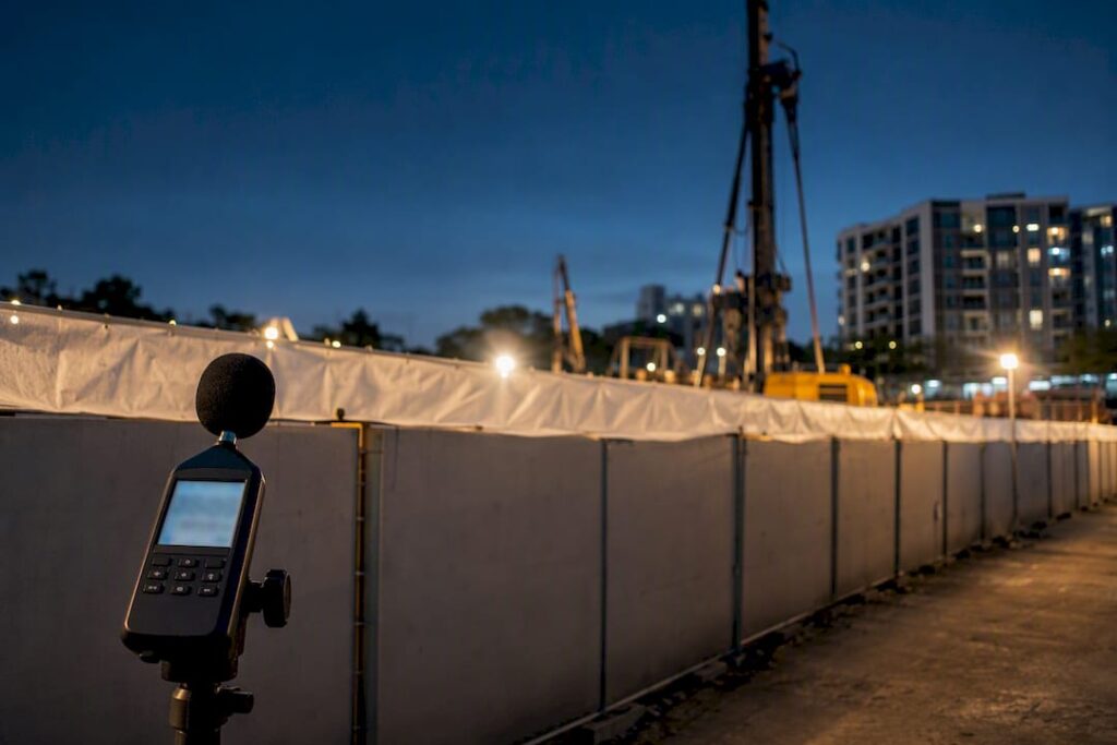 Construction site with acoustic noise monitoring