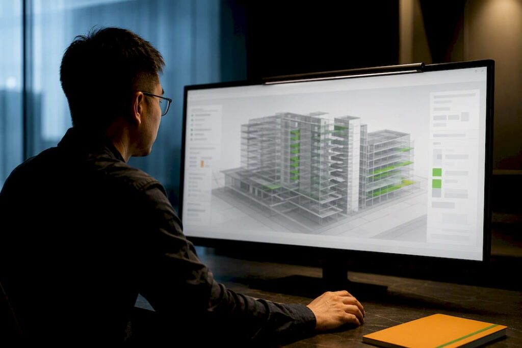 QP reviewing a coordinated BIM building model
