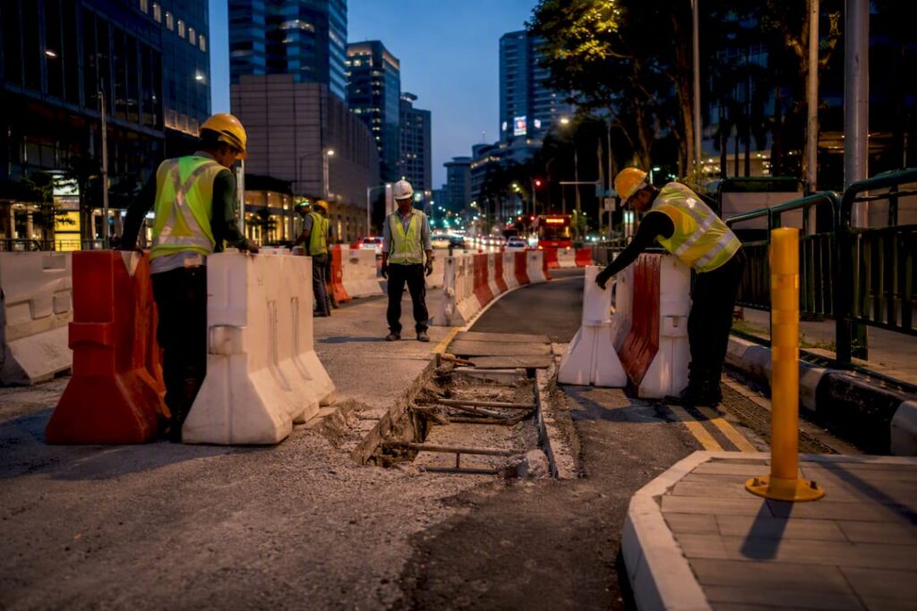 Road opening work zone with temporary barriers