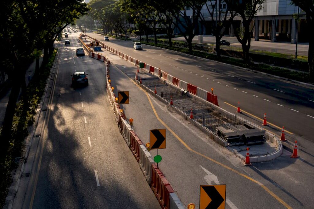 Singapore roadwork traffic control setup