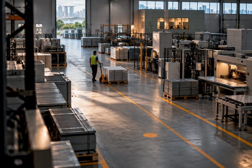 Industrial facility showing organized material flow