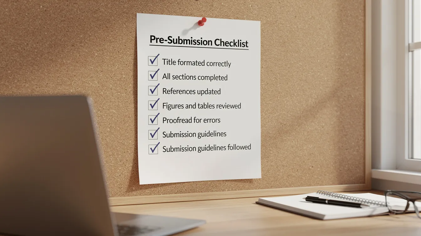 The image shows a printed pre-submission checklist pinned above a workstation desk, with several items checked off, indicating the steps taken for plan submissions to the JTC Corporation. This checklist likely includes important elements such as necessary approvals, project title, and compliance with JTC's guidelines for renovation works and other submissions.