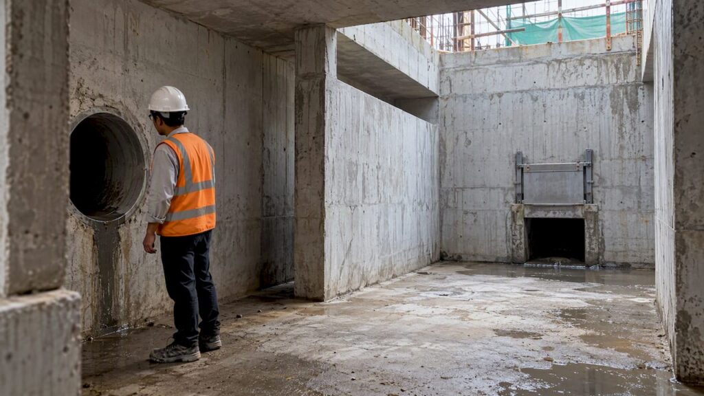 Underground detention tank under construction