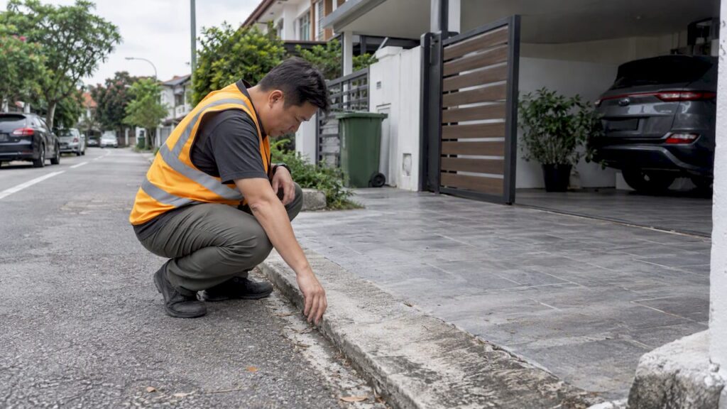 Engineer inspecting terrace-house vehicle access