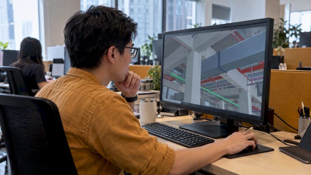Professional reviewing a coordinated BIM model